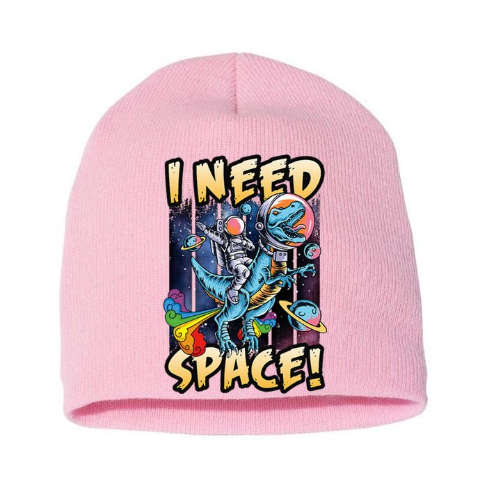 I Need Space Astronaut Riding A Blue Dinosaur In Space Short Acrylic Beanie