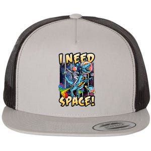 I Need Space Astronaut Riding A Blue Dinosaur In Space Flat Bill Trucker Hat