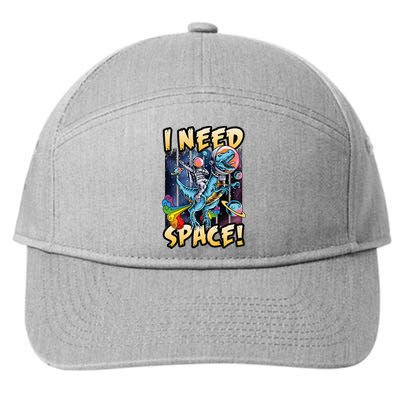 I Need Space Astronaut Riding A Blue Dinosaur In Space 7-Panel Snapback Hat