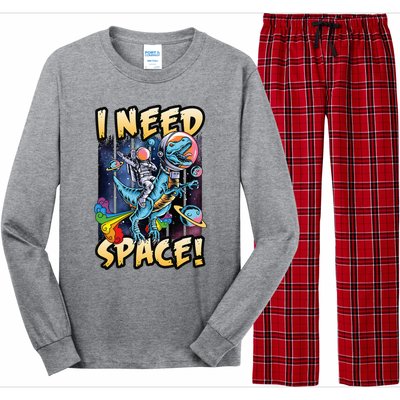 I Need Space Astronaut Riding A Blue Dinosaur In Space Long Sleeve Pajama Set