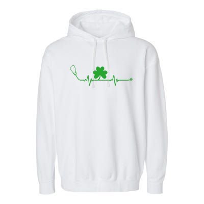 Irish Nurse St Patricks Day Rn Stethoscope Heartbeat Nurses Meaningful Gift Garment-Dyed Fleece Hoodie