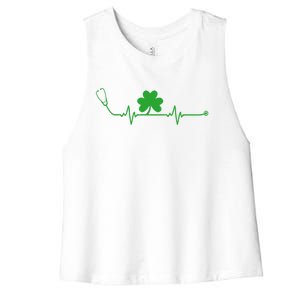 Irish Nurse St Patricks Day Rn Stethoscope Heartbeat Nurses Meaningful Gift Women's Racerback Cropped Tank