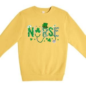 Irish Nurse St Patricks Day Shamrock Stethocsope Premium Crewneck Sweatshirt