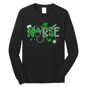 Irish Nurse St Patricks Day Shamrock Stethocsope Long Sleeve Shirt