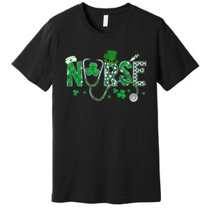 Irish Nurse St Patricks Day Shamrock Stethocsope Premium T-Shirt