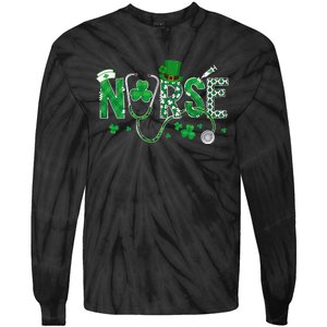 Irish Nurse St Patricks Day Shamrock Stethocsope Tie-Dye Long Sleeve Shirt