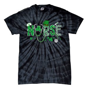 Irish Nurse St Patricks Day Shamrock Stethocsope Tie-Dye T-Shirt