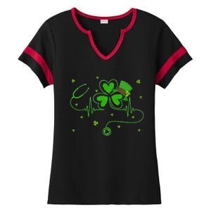 Irish Nurse St Patricks Day Shamrock Stethocsope Ladies Halftime Notch Neck Tee