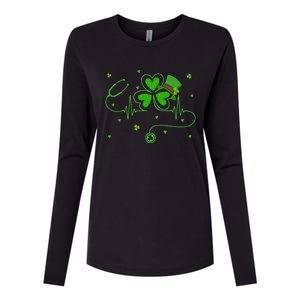 Irish Nurse St Patricks Day Shamrock Stethocsope Womens Cotton Relaxed Long Sleeve T-Shirt