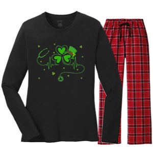 Irish Nurse St Patricks Day Shamrock Stethocsope Women's Long Sleeve Flannel Pajama Set 