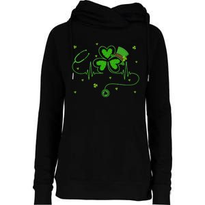 Irish Nurse St Patricks Day Shamrock Stethocsope Womens Funnel Neck Pullover Hood