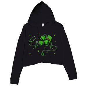 Irish Nurse St Patricks Day Shamrock Stethocsope Crop Fleece Hoodie