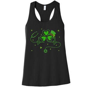 Irish Nurse St Patricks Day Shamrock Stethocsope Women's Racerback Tank