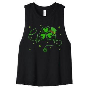 Irish Nurse St Patricks Day Shamrock Stethocsope Women's Racerback Cropped Tank