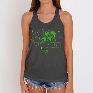 Irish Nurse St Patricks Day Shamrock Stethocsope Women's Knotted Racerback Tank