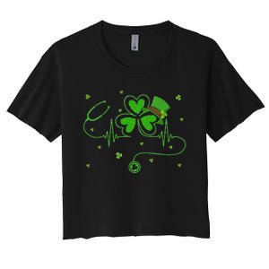 Irish Nurse St Patricks Day Shamrock Stethocsope Women's Crop Top Tee