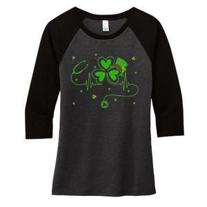 Irish Nurse St Patricks Day Shamrock Stethocsope Women's Tri-Blend 3/4-Sleeve Raglan Shirt