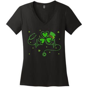 Irish Nurse St Patricks Day Shamrock Stethocsope Women's V-Neck T-Shirt