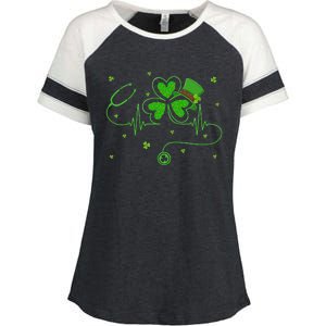 Irish Nurse St Patricks Day Shamrock Stethocsope Enza Ladies Jersey Colorblock Tee