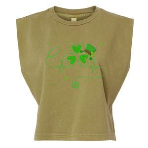 Irish Nurse St Patricks Day Shamrock Stethocsope Garment-Dyed Women's Muscle Tee