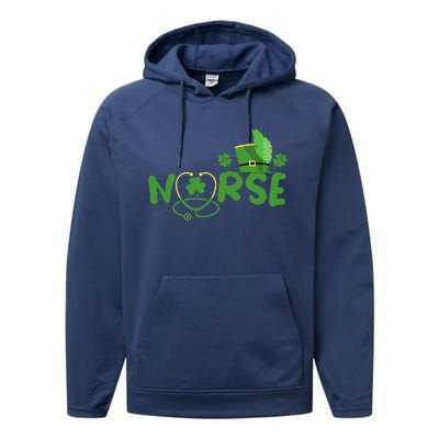 Irish Nurse Stethoscope Scrub St Patricks Day Nurses Funny Performance Fleece Hoodie