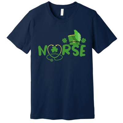 Irish Nurse Stethoscope Scrub St Patricks Day Nurses Funny Premium T-Shirt