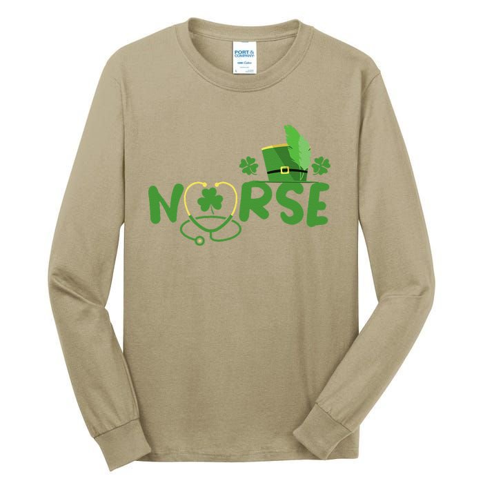 Irish Nurse Stethoscope Scrub St Patricks Day Nurses Funny Tall Long Sleeve T-Shirt