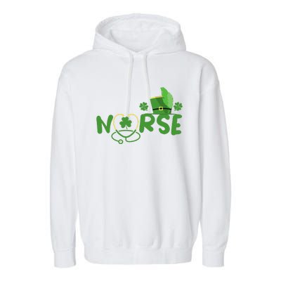 Irish Nurse Stethoscope Scrub St Patricks Day Nurses Funny Garment-Dyed Fleece Hoodie