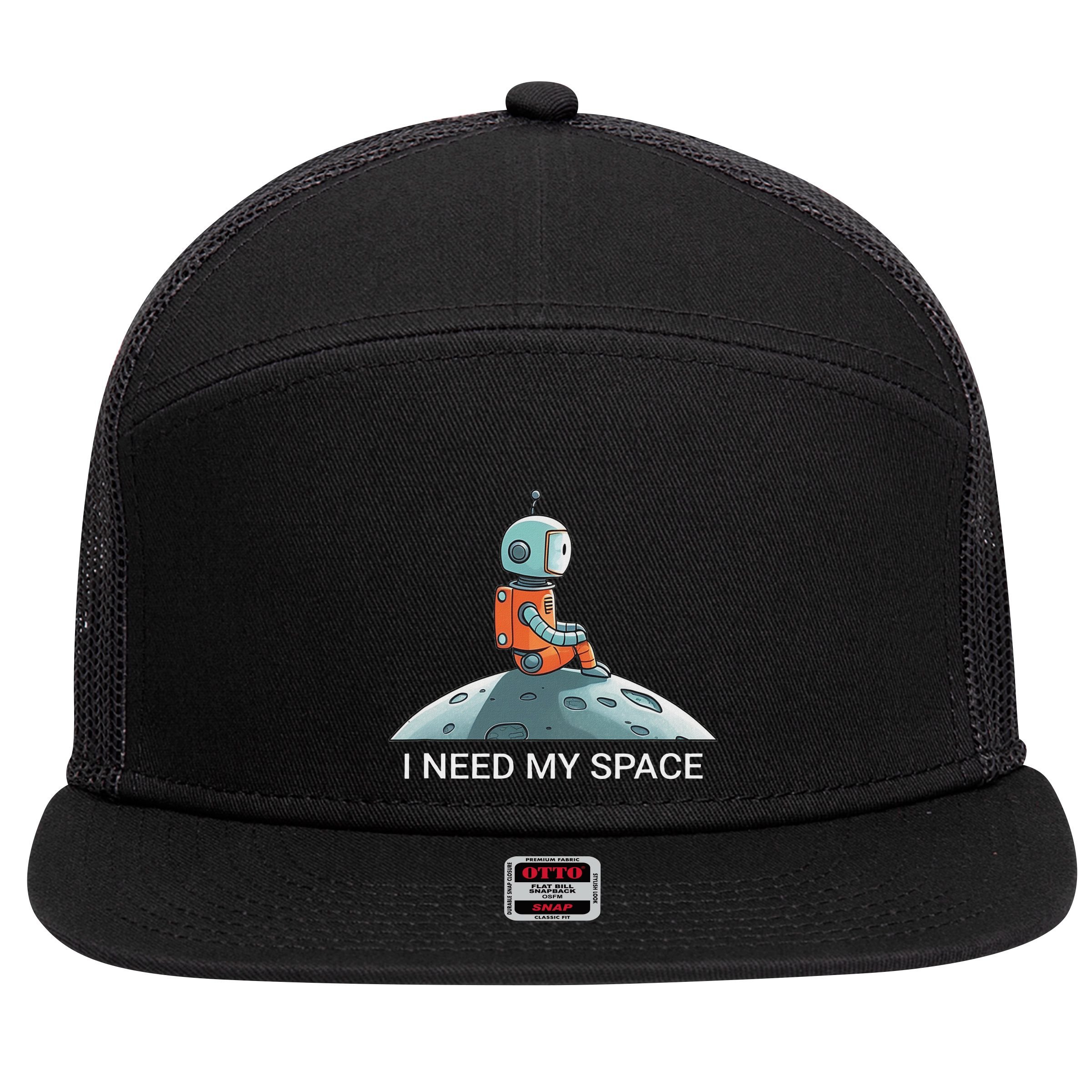I Need Space Graphic Saying 7 Panel Mesh Trucker Snapback Hat