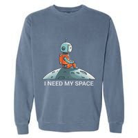 I Need Space Graphic Saying Garment-Dyed Sweatshirt