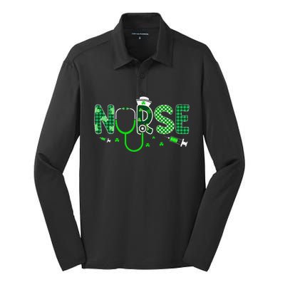 Irish Nurse Stethoscope Scrub St Patricks Day Nurses Women Gift Silk Touch Performance Long Sleeve Polo