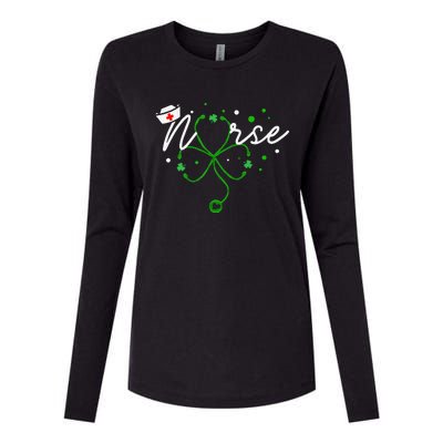 Irish Nurse Stethoscope Scrub St Patricks Day Nurses Womens Cotton Relaxed Long Sleeve T-Shirt