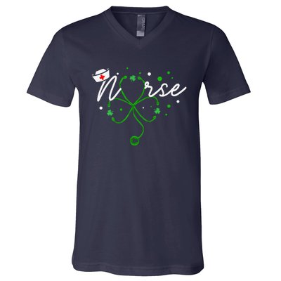 Irish Nurse Stethoscope Scrub St Patricks Day Nurses V-Neck T-Shirt