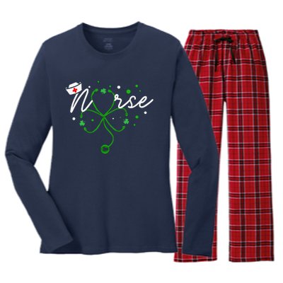 Irish Nurse Stethoscope Scrub St Patricks Day Nurses Women's Long Sleeve Flannel Pajama Set 