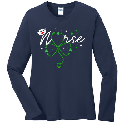 Irish Nurse Stethoscope Scrub St Patricks Day Nurses Ladies Long Sleeve Shirt