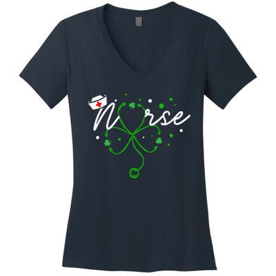 Irish Nurse Stethoscope Scrub St Patricks Day Nurses Women's V-Neck T-Shirt