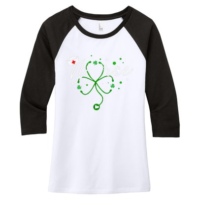 Irish Nurse Stethoscope Scrub St Patricks Day Nurses Women's Tri-Blend 3/4-Sleeve Raglan Shirt