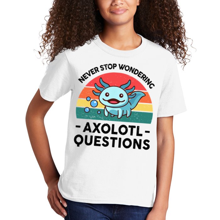 I Never Stop Axolotl Question Wondering Kids Axolotl Kids T-Shirt