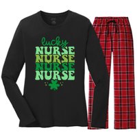 Irish Nurse St Patricks Day Shamrock Stethocsope Women's Long Sleeve Flannel Pajama Set 