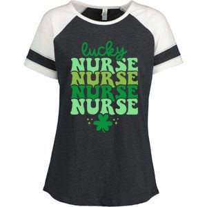 Irish Nurse St Patricks Day Shamrock Stethocsope Enza Ladies Jersey Colorblock Tee