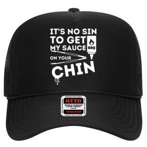 ItS No Sin To Get My Sauce Funny Bbq Smoker Barbecue Grill High Crown Mesh Back Trucker Hat