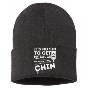 ItS No Sin To Get My Sauce Funny Bbq Smoker Barbecue Grill Sustainable Knit Beanie