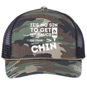 ItS No Sin To Get My Sauce Funny Bbq Smoker Barbecue Grill Retro Rope Trucker Hat Cap