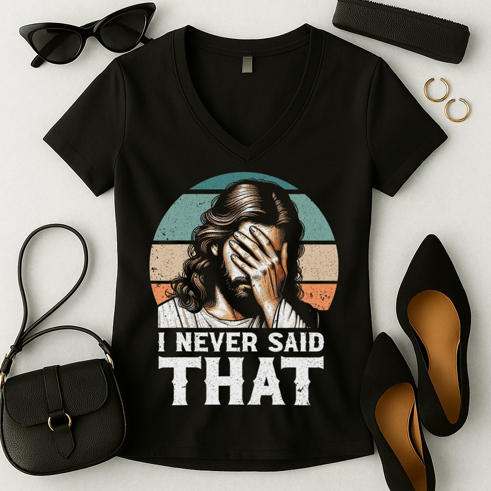 I Never Said That Jesus Meme Funny Christian God Religious Women's V-Neck T-Shirt