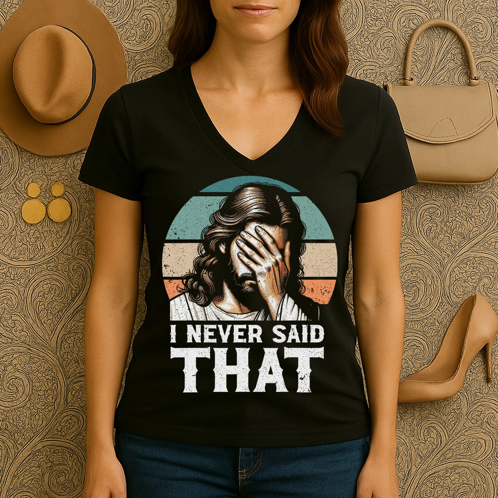 I Never Said That Jesus Meme Funny Christian God Religious Women's V-Neck T-Shirt
