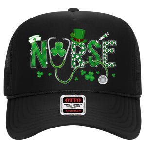 Irish Nurse St Patricks Day Shamrock Stethocsope High Crown Mesh Back Trucker Hat