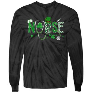 Irish Nurse St Patricks Day Shamrock Stethocsope Tie-Dye Long Sleeve Shirt