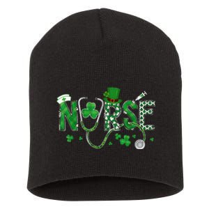 Irish Nurse St Patricks Day Shamrock Stethocsope Short Acrylic Beanie