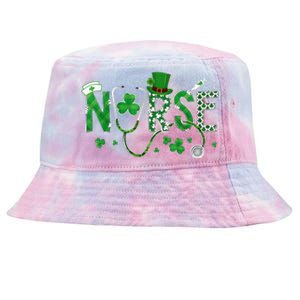 Irish Nurse St Patricks Day Shamrock Stethocsope Tie-Dyed Bucket Hat