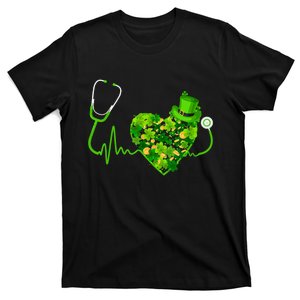 Irish Nurse Stethoscope Heartbeat Shamrock St Patricks Day T-Shirt